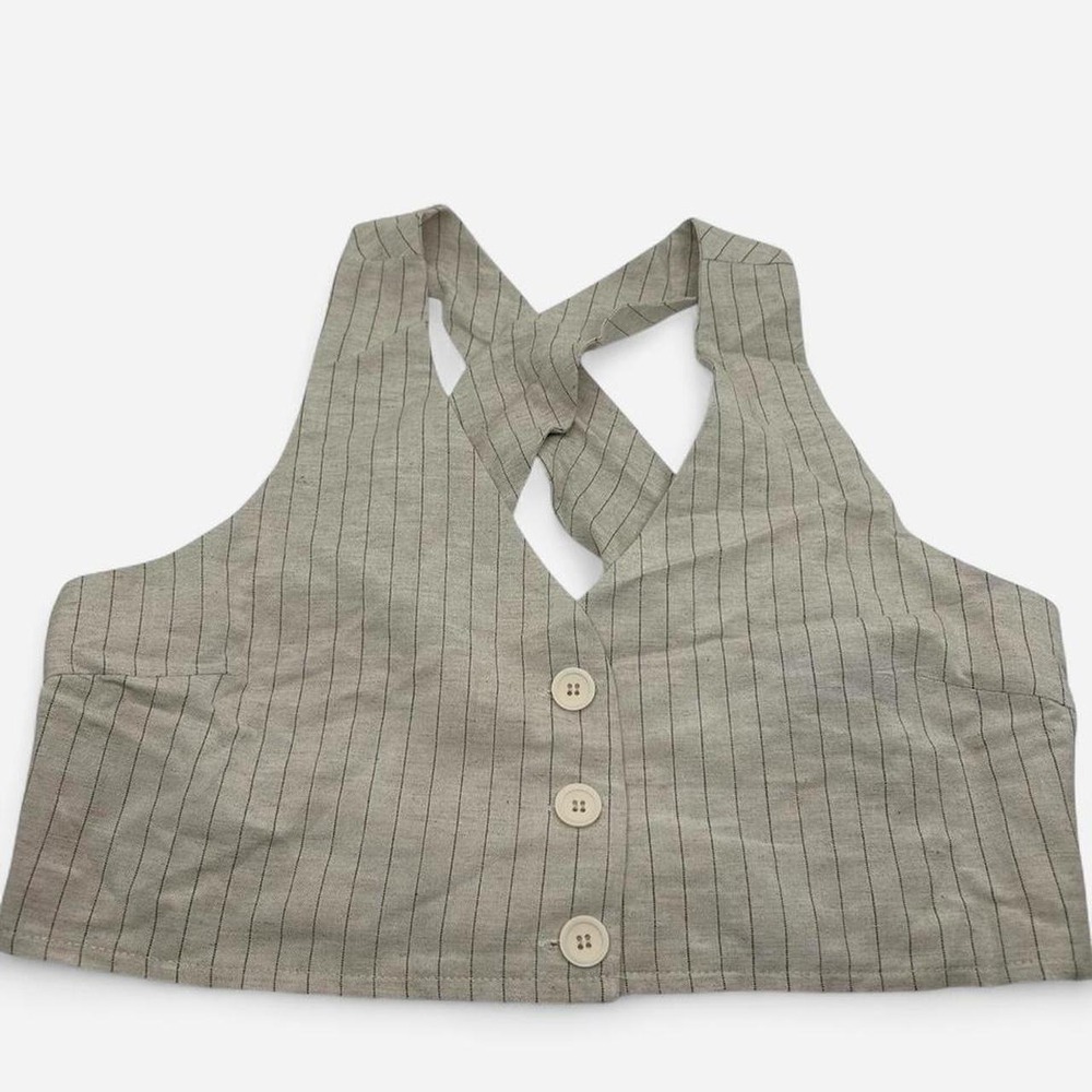 Mini Cropped Striped Vest Top Cider Brand Cross Strap Back 70s Retro Fashion